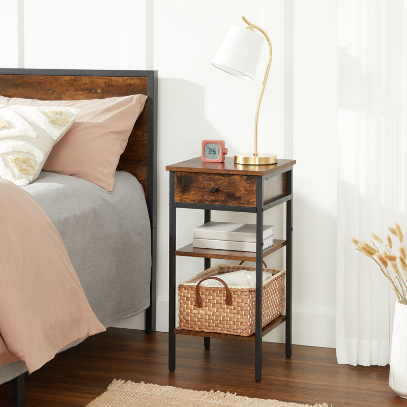 17 Stories Nightstand, with a Drawer and 2 Storage Shelves, Space